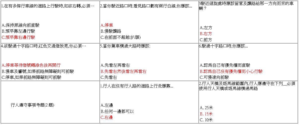 道路守則資料題